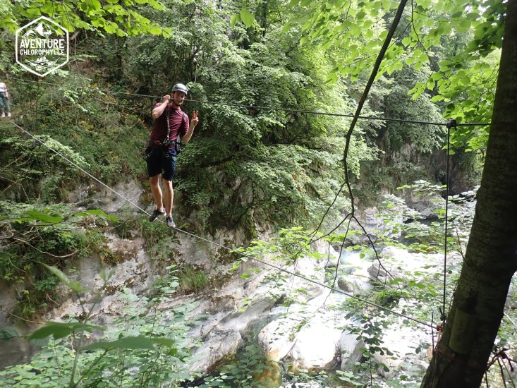 pont de singe dans la via cordata du Hourat à Laruns en vallée d'Ossau dans les Pyrénées Atlantiques